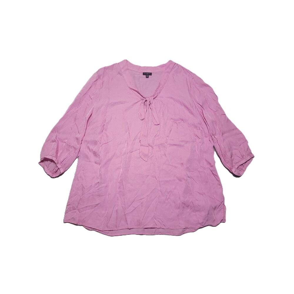 Talbots Pink Snakeskin Jacquard Blouse Womens 16w Tie Neck 3/4 Sleeve Top